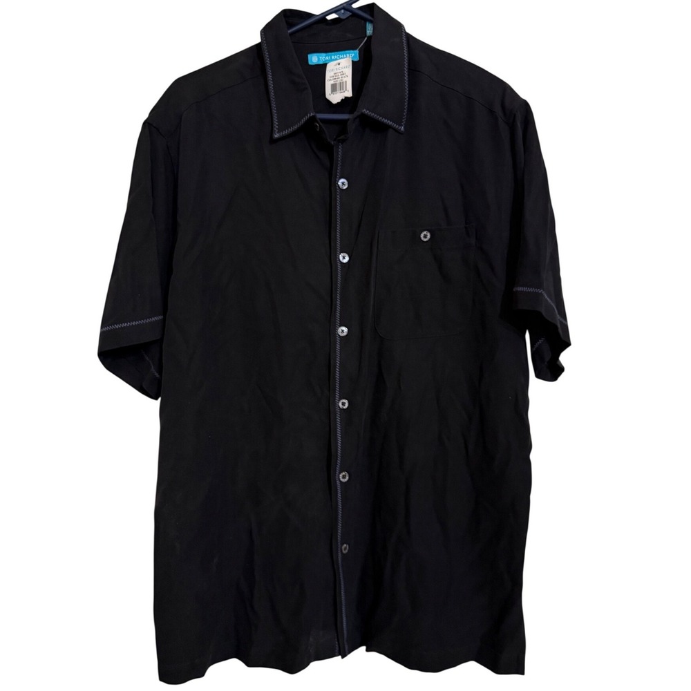 Tori Richard Mens For Sail-Shrt Black Embroidered Sailboat Camp Shirt Large NWT - Picture 1 of 4